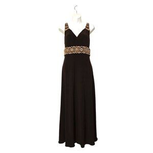 Adrianna Papell Vintage Brown Wrapped Bodice Beaded Detail Maxi Dress Sz 12